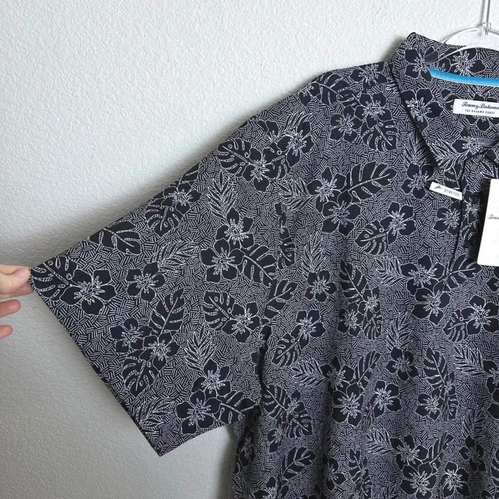 NEW Tommy Bahama Mens 3XLT IslandZone Bahama Coast Aloha Geo Black Shirt Comfort